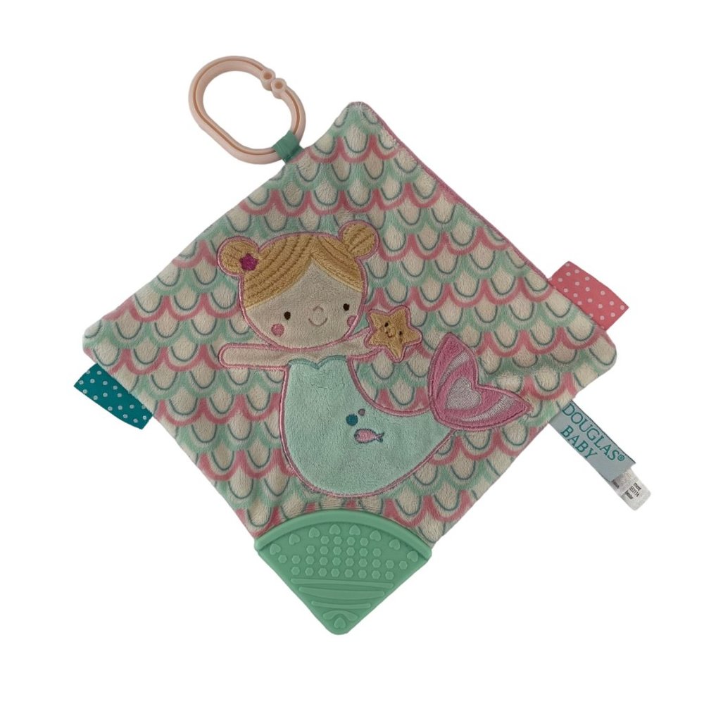 Douglas Baby Mermaid Lovey Baby Security Blanket‎ Pink Teether Hanger 8" Square
